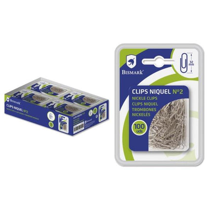 Clips Níquel Bismark Nº2 (32 mm) – Caja de 100 unidades