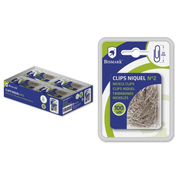 Clips Níquel Bismark Nº2 (32 mm) – Caja de 100 unidades