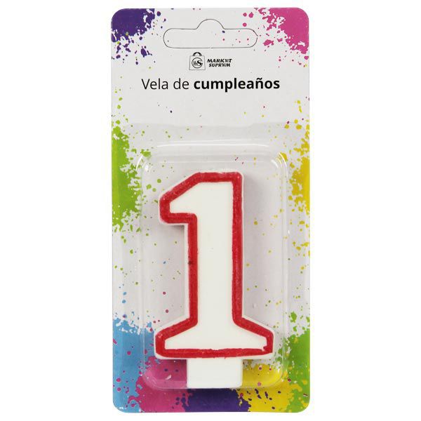 Vela de cumpleaños número 1 con borde rojo Market Suprem