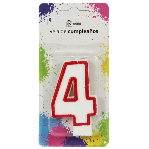 Vela de cumpleaños número 4 con borde rojo Market Suprem