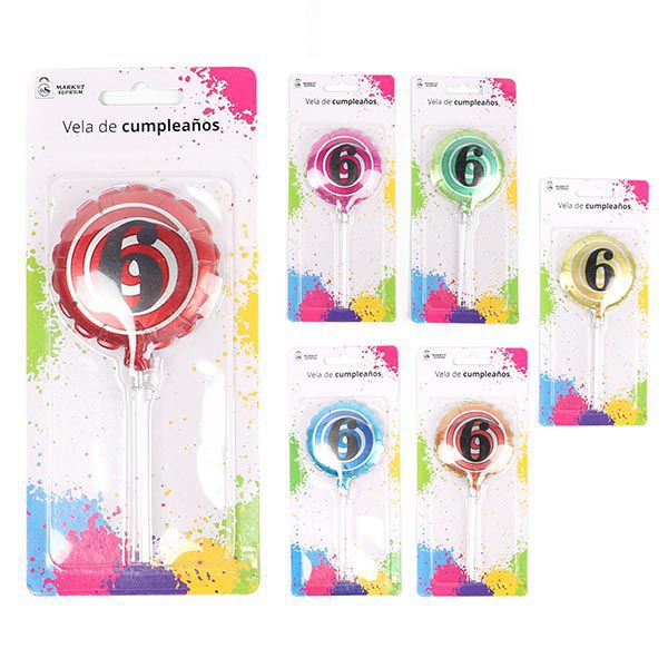 Vela de cumpleaños número 6 diseño globo Market Suprem