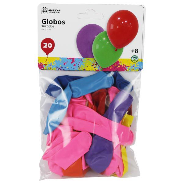 Globos Surtidos Market Suprem 20 Unidades – Colores Variados (21 cm)