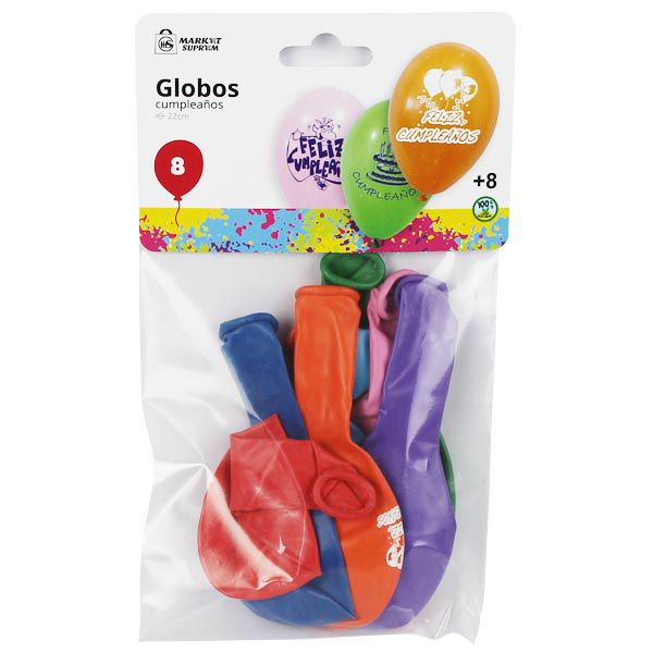 Globos de cumpleaños Market Suprem surtidos “Feliz Cumpleaños” – 8 unidades