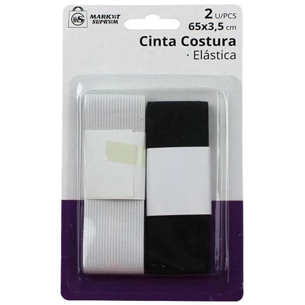 Cinta de Costura Elástica en Blanco y Negro (65 cm x 3.5 cm) - Pack de 2