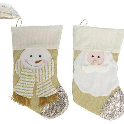 Botte de Noël dorée au design festif – Père Noël et bonhomme de neige