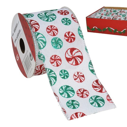 Ruban décoratif de Noël avec imprimé bonbons en rouge et vert