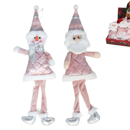 Ornements de Noël à suspendre Père Noël et bonhomme de neige en rose