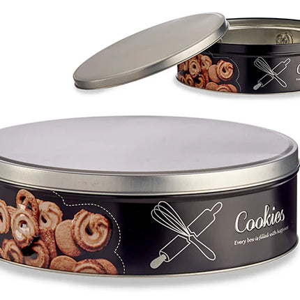 Boîte à Biscuits Ronde en Métal - Design Vintage et Élégant