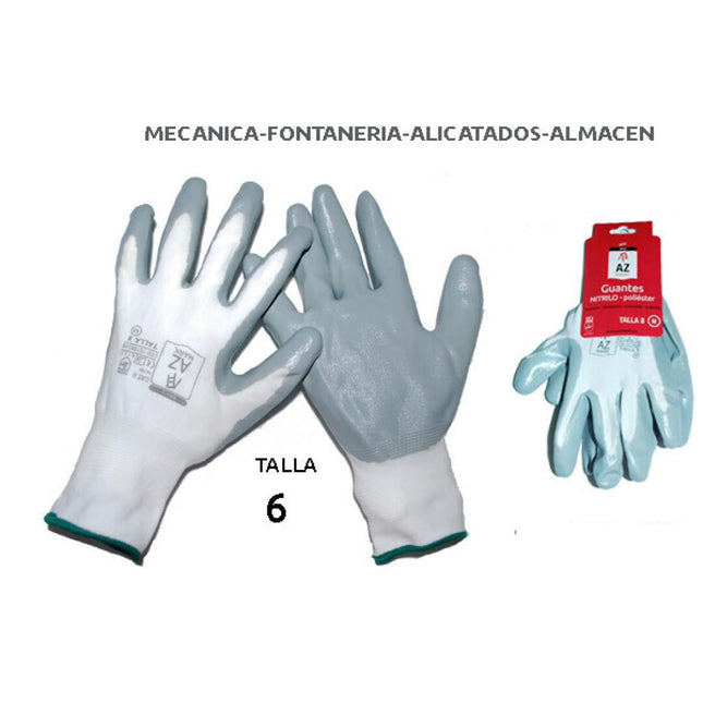 Guantes de Trabajo Nitrilo + Poliéster Talla 6 Az Mark