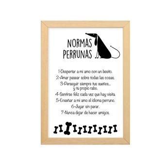 Cuadro Decorativo "Normas Perrunas" con Marco de Madera