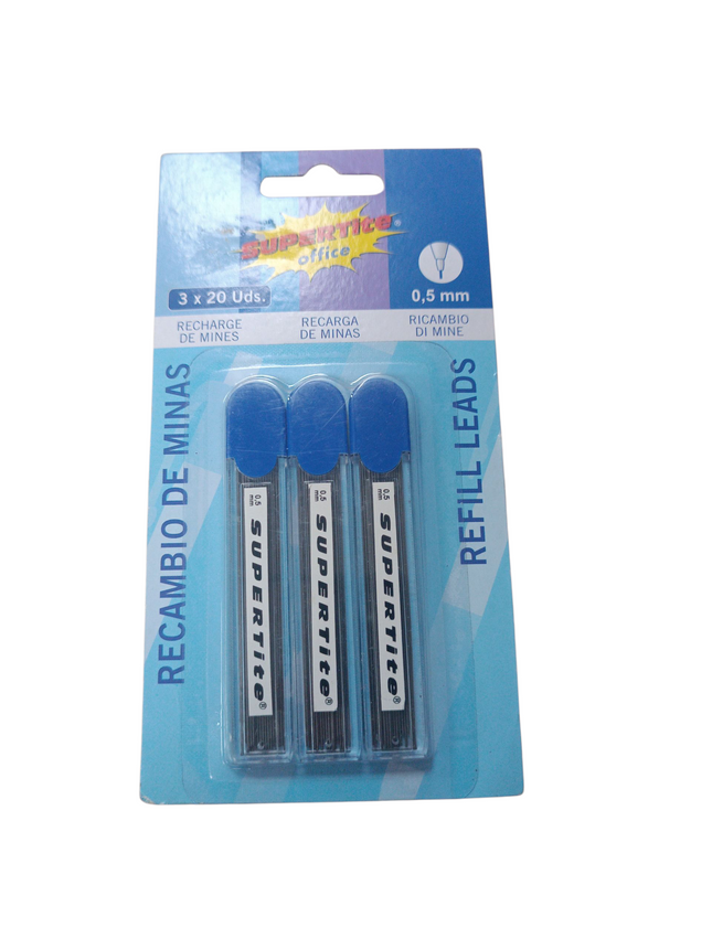 Recambio de Minas Supertite 0.5 mm – 3 Tubos x 20 Unidades