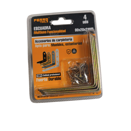 Escuadra Multiuso 80x20x2mm (4 Uds) – Ferro Tool