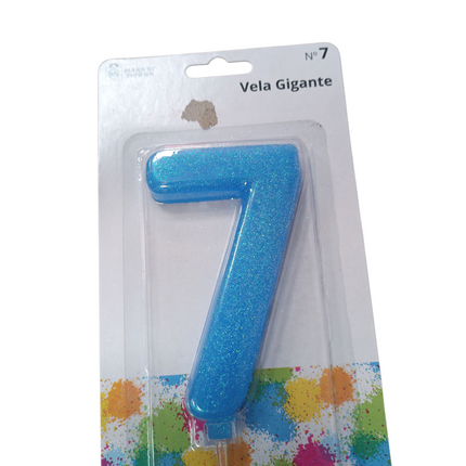 Vela de cumpleaños gigante Market Suprem número 7 azul con purpurina