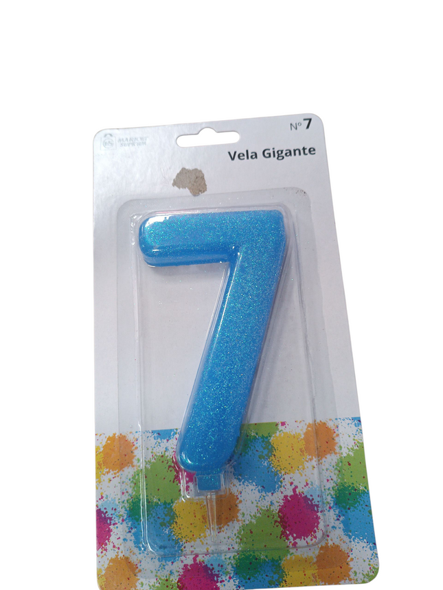 Vela de cumpleaños gigante Market Suprem número 7 azul con purpurina