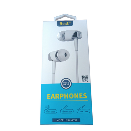 Auriculares con Cable Beisk BSK-4031 (Jack 3.5mm, 1.2m, Super Bass)
