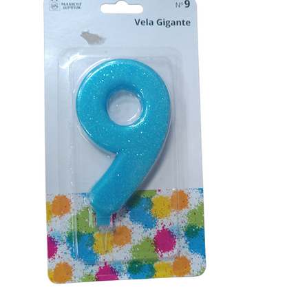 Vela de cumpleaños gigante número 9 – azul con purpurina