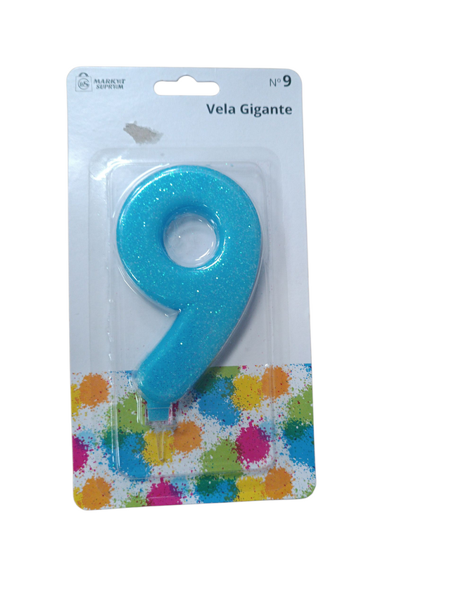 Vela de cumpleaños gigante número 9 – azul con purpurina