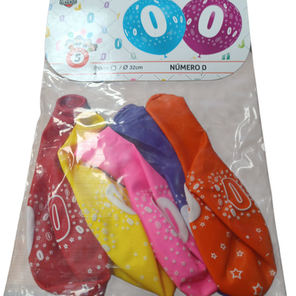Globos impresos número 0 (pack de 5)
