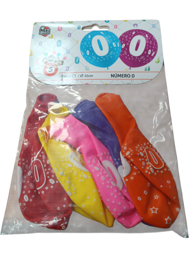 Globos impresos número 0 (pack de 5)