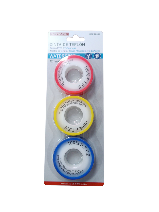 Pack de Cintas de Teflón Cintape (3 Unidades, 12mm x 10m)