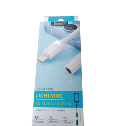 Adaptador Beisk Lightning a Jack 3.5mm (BSK-B027, Audio + Micrófono)
