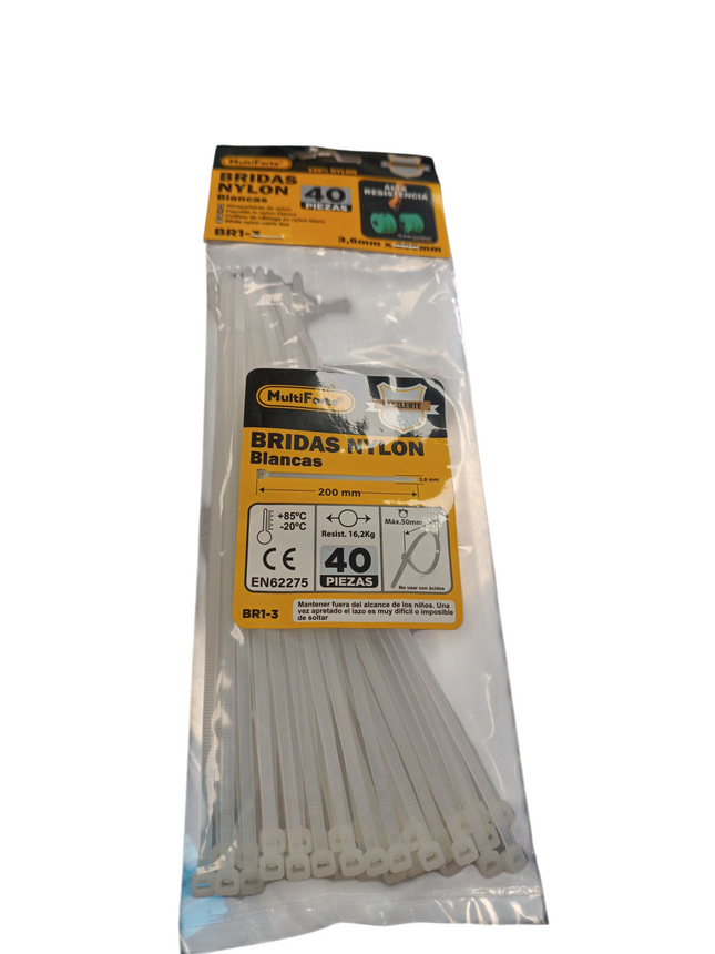 Bridas de Nylon Blancas MultiForce 200 mm (Pack 40 unidades)