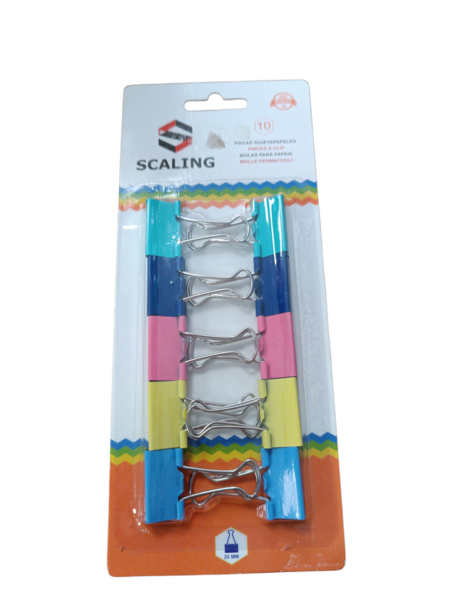 Pinzas Sujetapapeles Scaling de Colores 25 mm (Pack de 10 unidades)