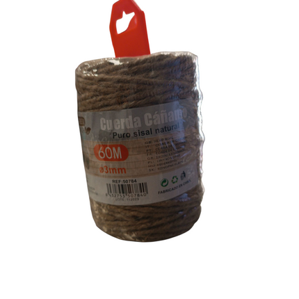 Cuerda de Cáñamo Puro Sisal Natural 3 mm x 60 m