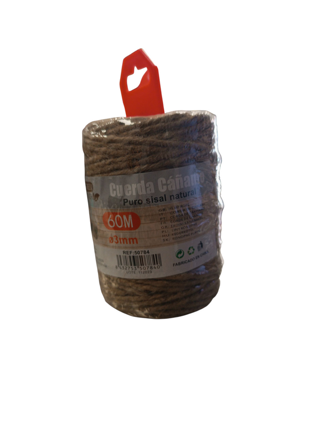 Cuerda de Cáñamo Puro Sisal Natural 3 mm x 60 m