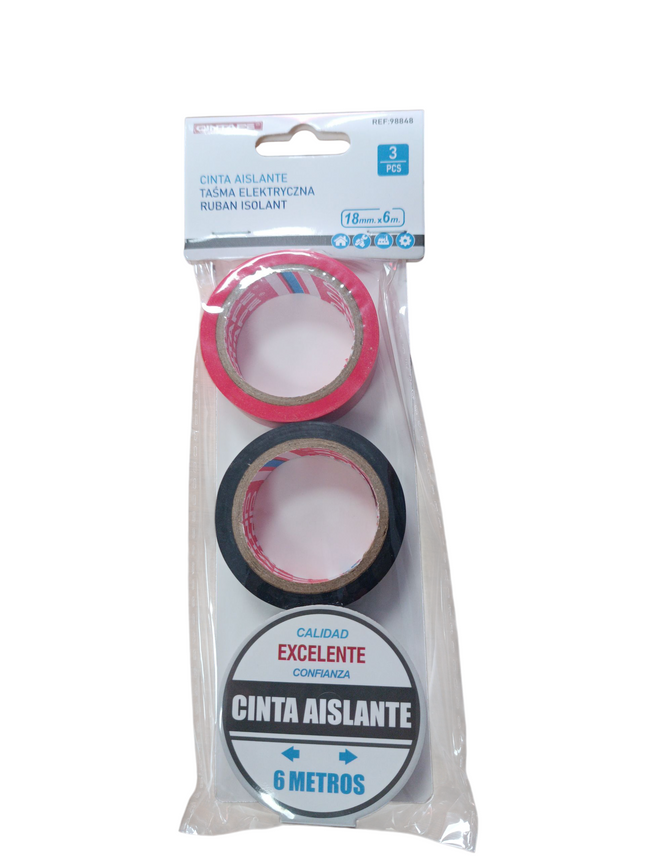 Pack de Cintas Aislantes Eléctricas Cintape (3 Unidades, 18mm x 6m)
