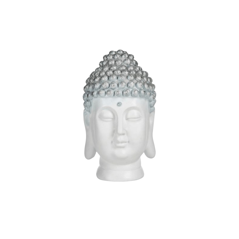 Figura Decorativa Cabeza de Buda en Resina Blanca