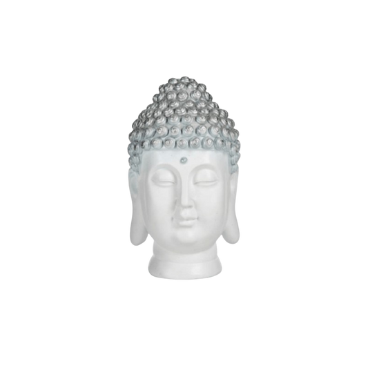 Figura Decorativa Cabeza de Buda en Resina Blanca