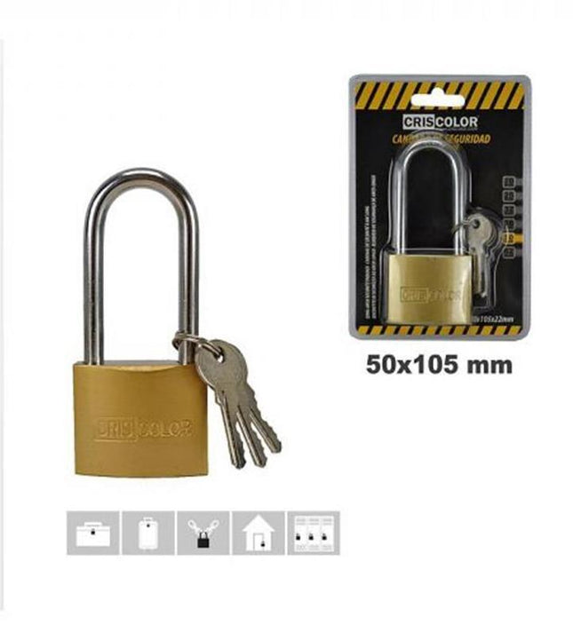 Candado de Seguridad Criscolor Arco Largo 50x105 mm con 3 Llaves