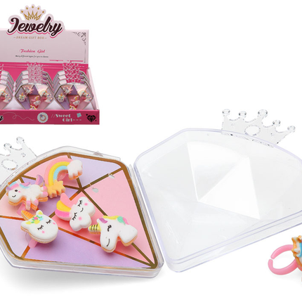 Ensemble de bijoux pour enfants licorne dans une boîte à diamants