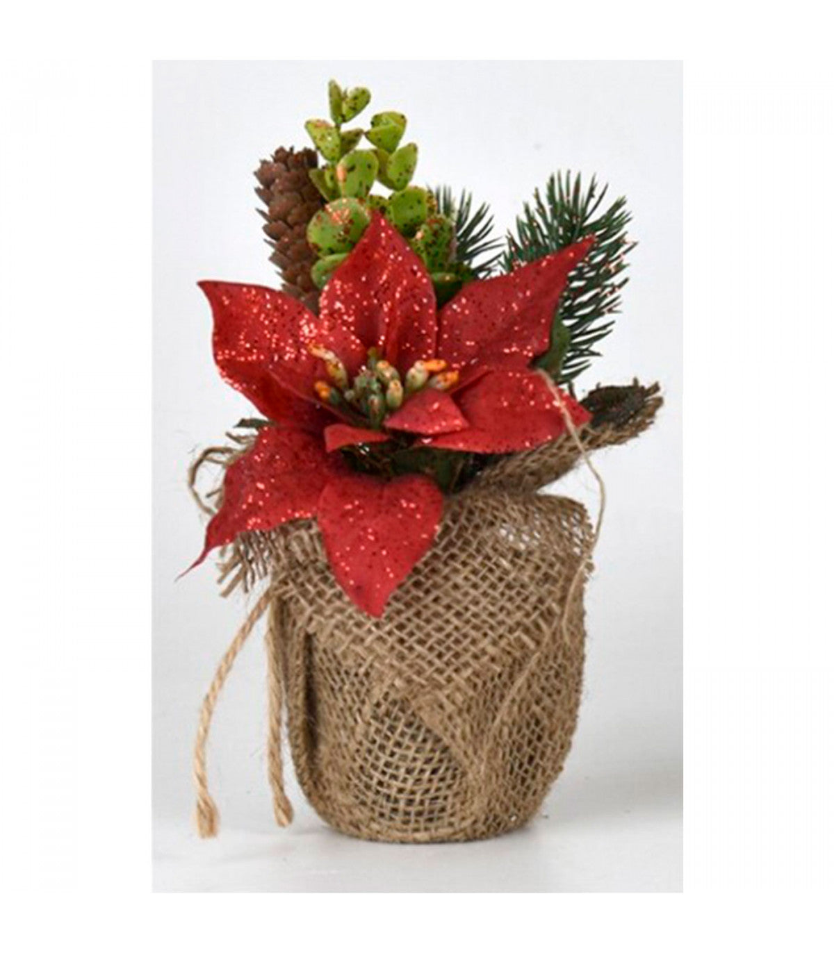 Pot décoratif de Noël avec poinsettia et paillettes rouges (17 cm)