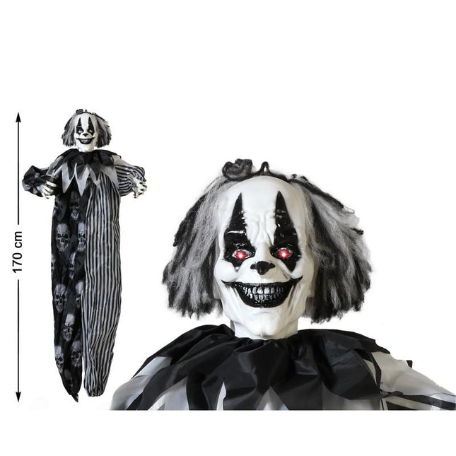 Payaso Asesino Colgante 170 cm con Luz y Movimiento – Decoración de Halloween